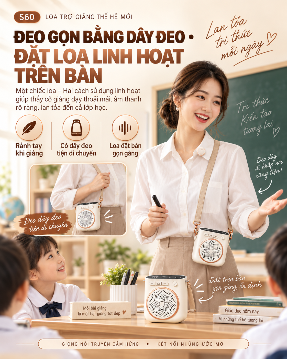Cô giáo đeo S60 và đặt máy trên bàn