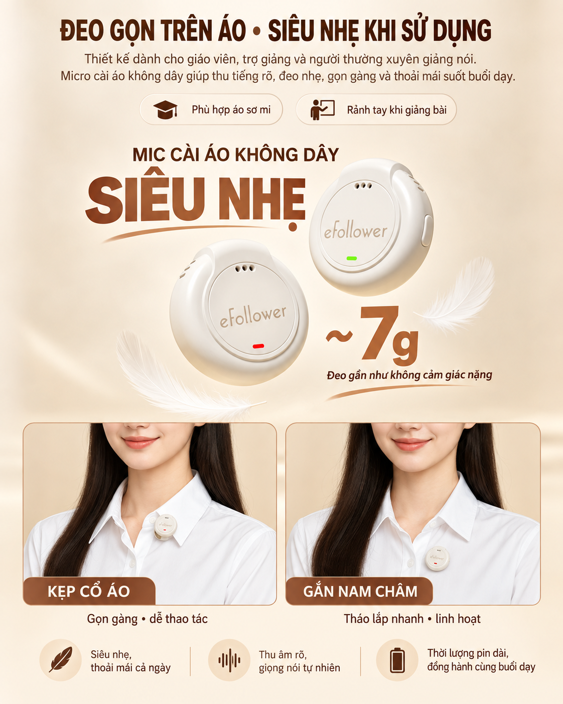 Hai cách đeo micro S60 siêu nhẹ